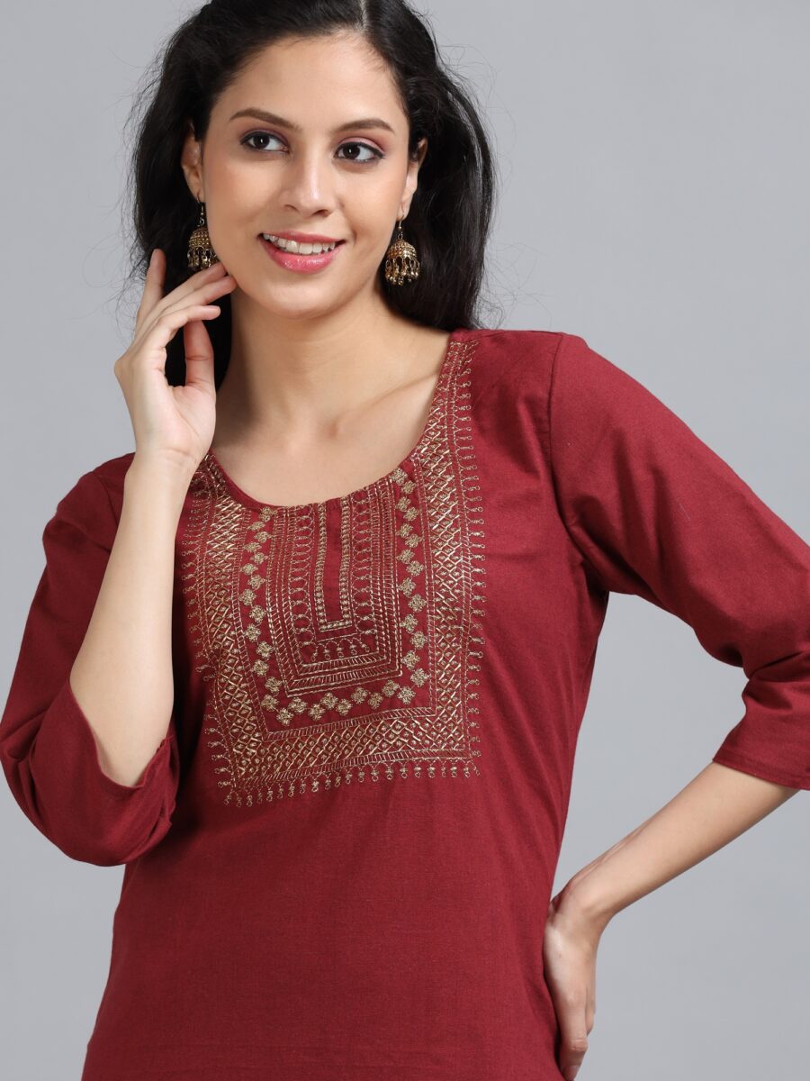 Marcia Maroon Printed Cotton Kurta - Image 6