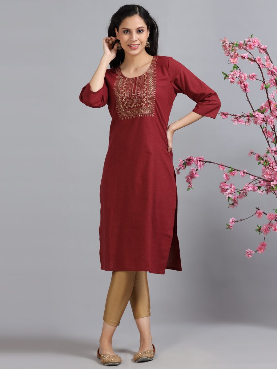 Marcia Maroon Printed Cotton Kurta