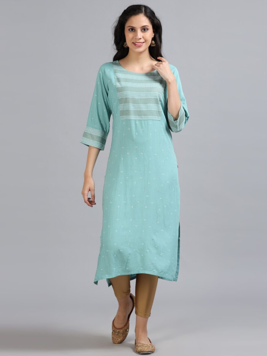 Marcia Aqua Printed Rayon Kurta - Image 2