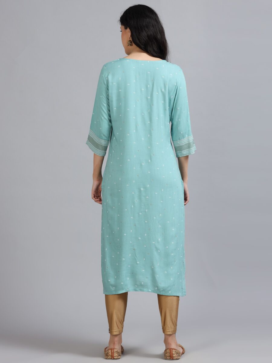 Marcia Aqua Printed Rayon Kurta - Image 5