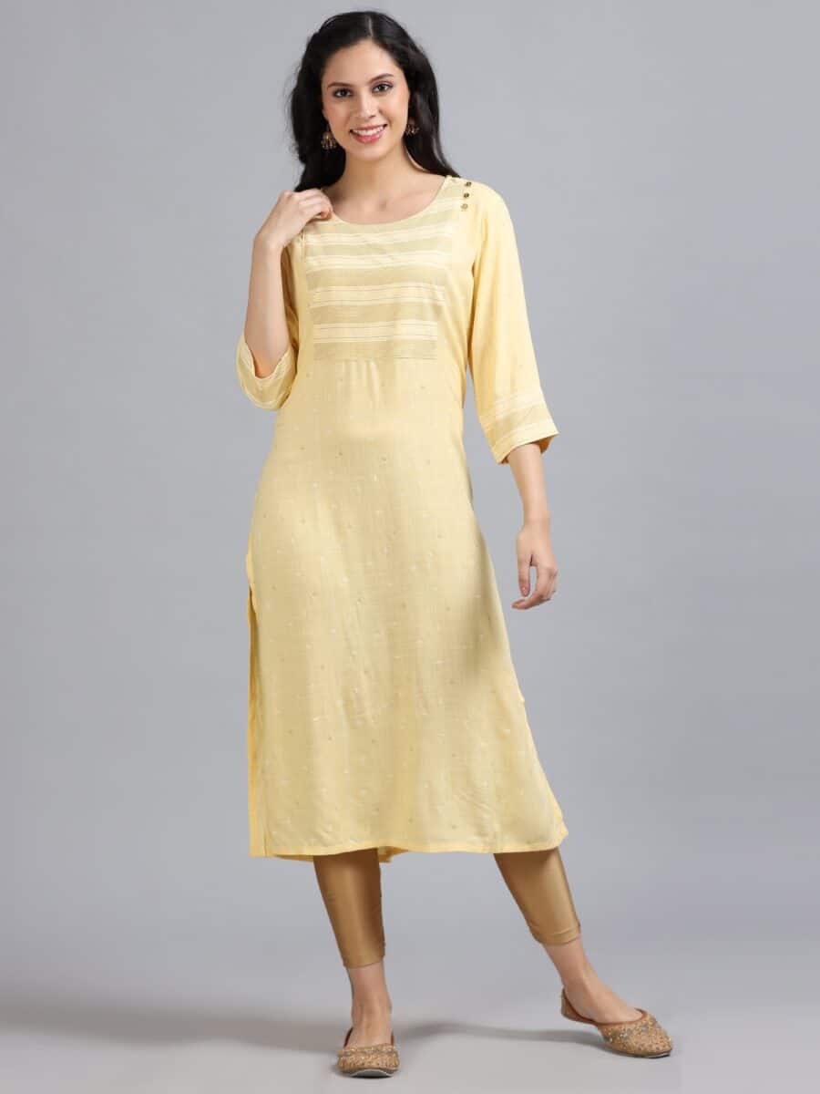Marcia Yellow Printed Rayon Kurta - Image 2