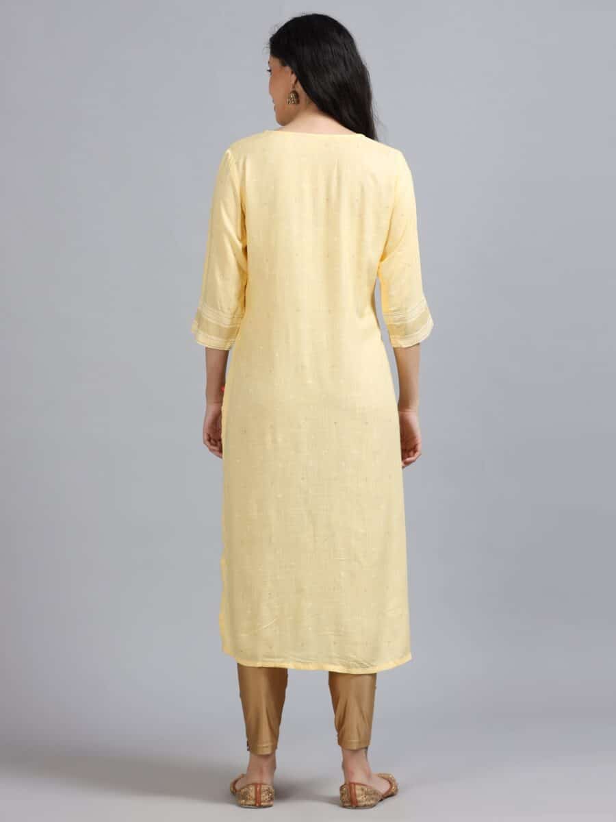 Marcia Yellow Printed Rayon Kurta - Image 3