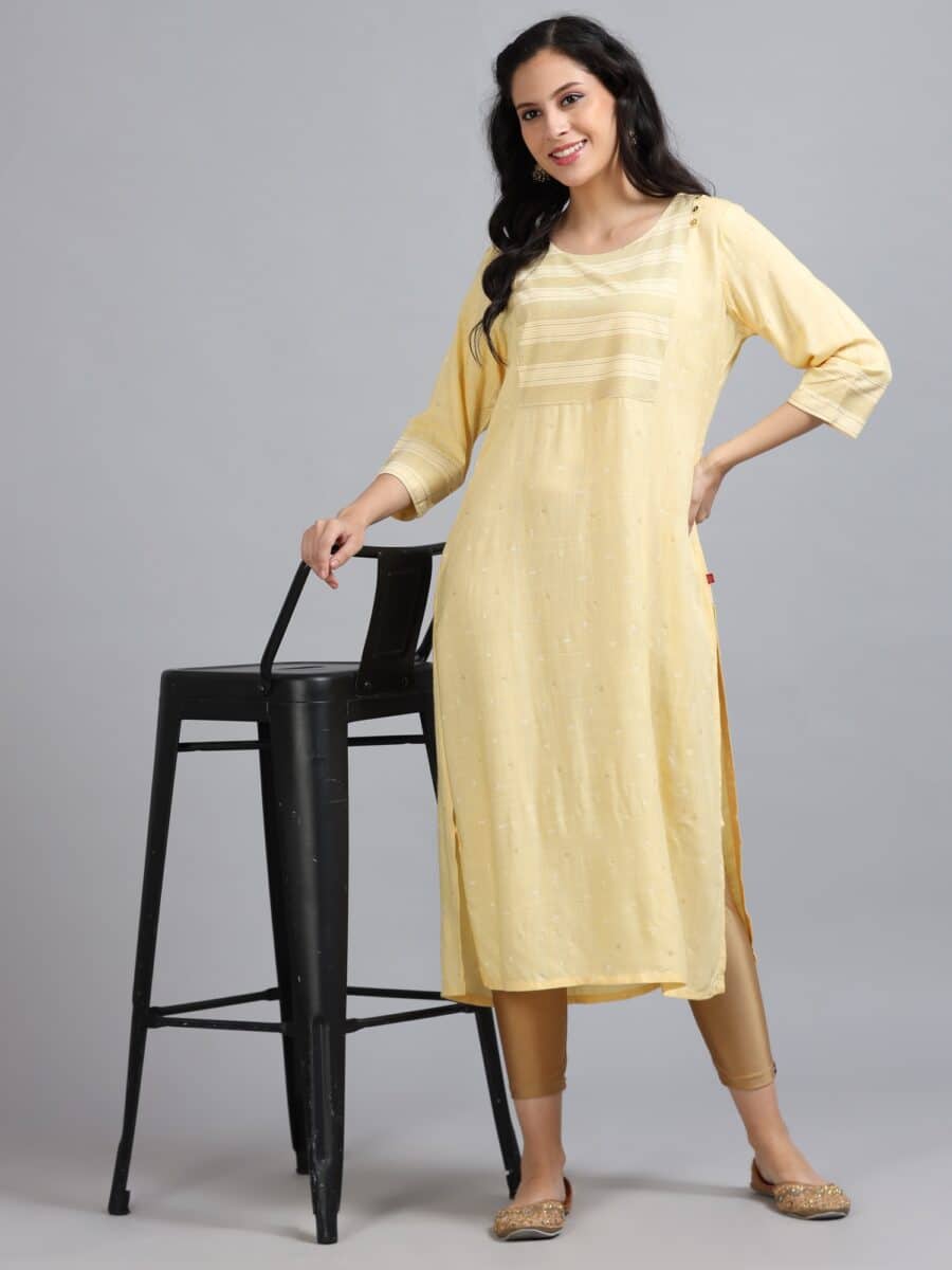 Marcia Yellow Printed Rayon Kurta