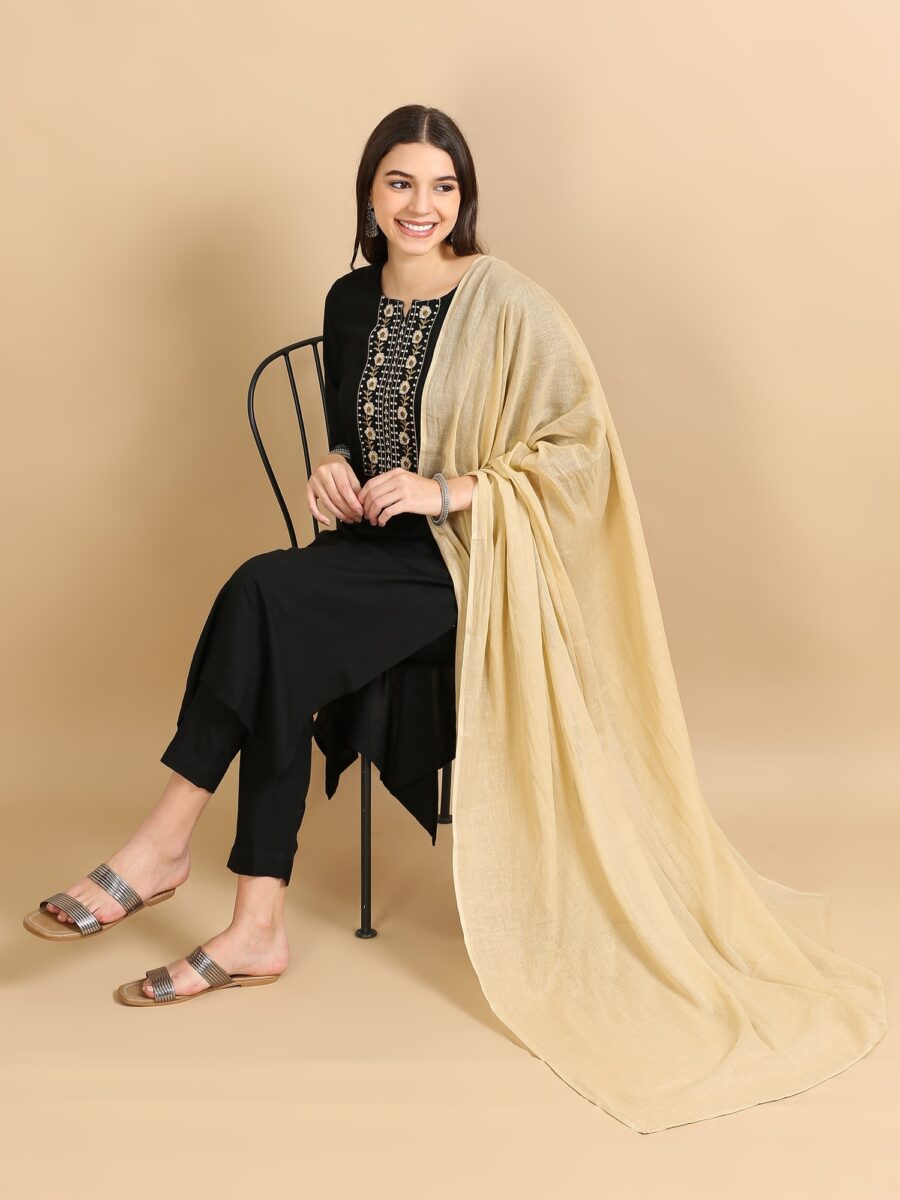 Marcia Black Embroidery Rayon 3 Pc Kurta Set