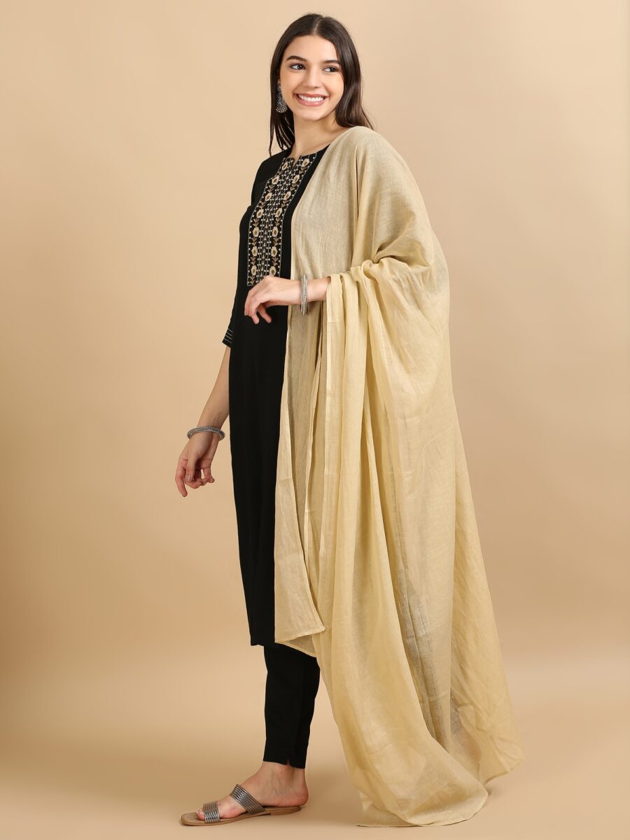 Marcia Black Embroidery Rayon 3 Pc Kurta Set - Image 2
