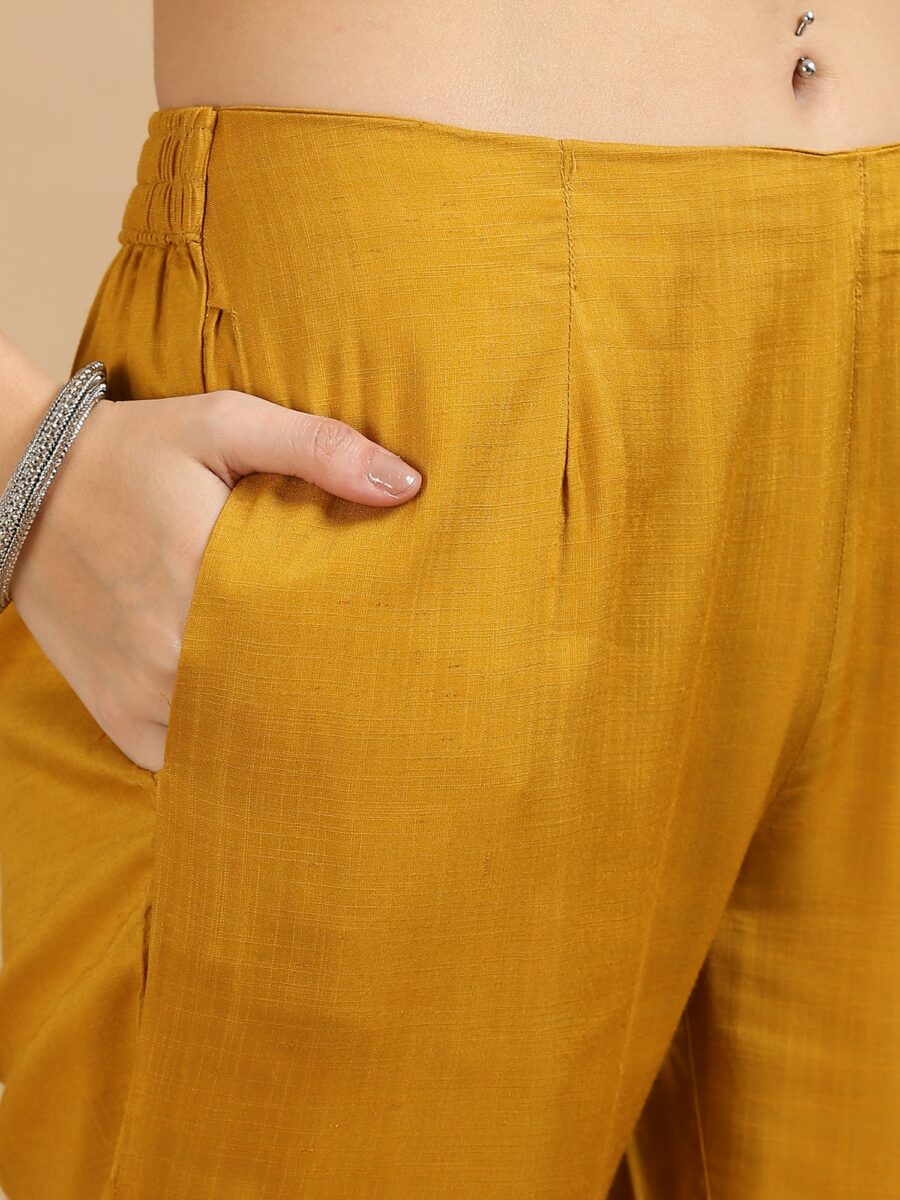 Marcia Mustard Embroidery Rayon 3 Pc Kurta Set - Image 6