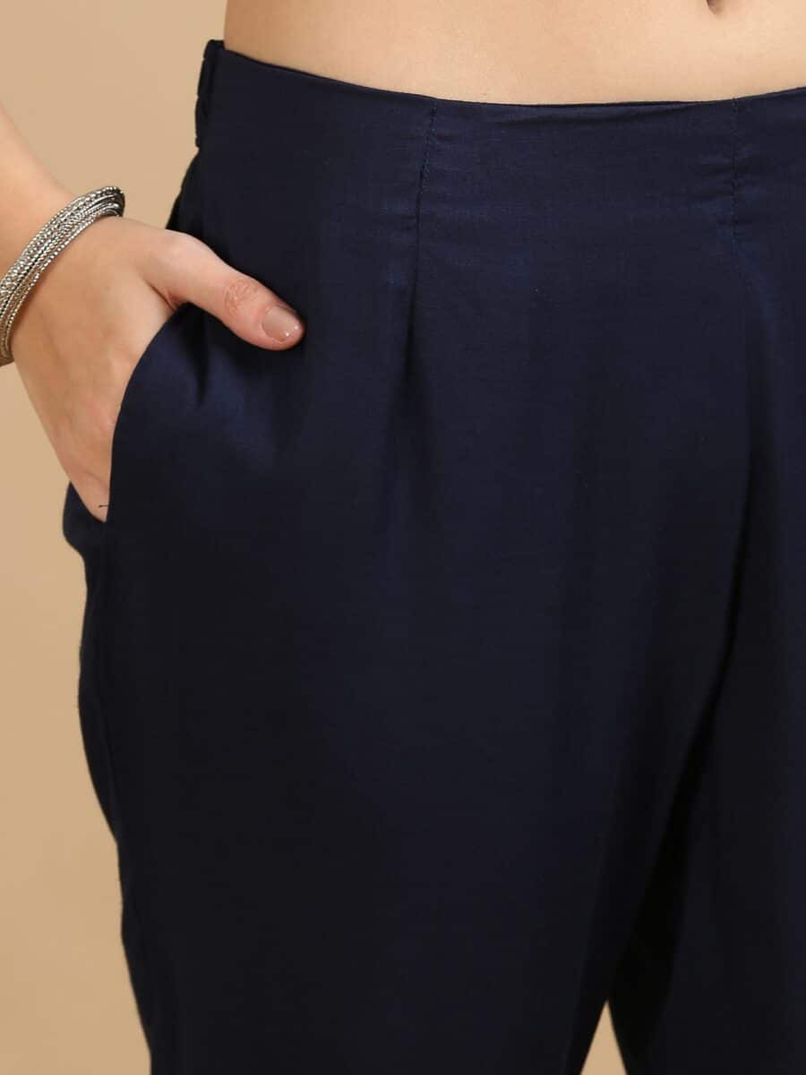 Marcia Navy Embroidery Cotton 3 Pc Kurta Set - Image 6