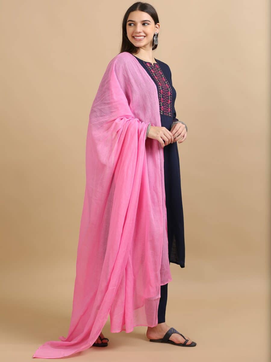 Marcia Navy Embroidery Cotton 3 Pc Kurta Set - Image 3