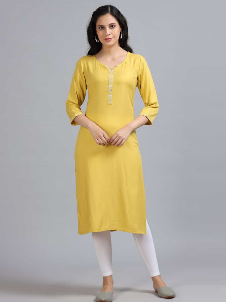 Marcia Yellow Embroidery Rayon Kurta - Image 2