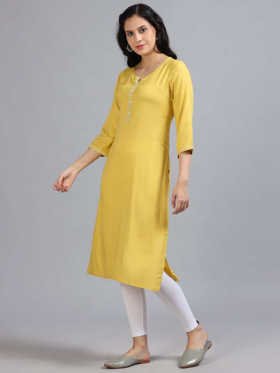 Marcia Yellow Embroidery Rayon Kurta - Image 3