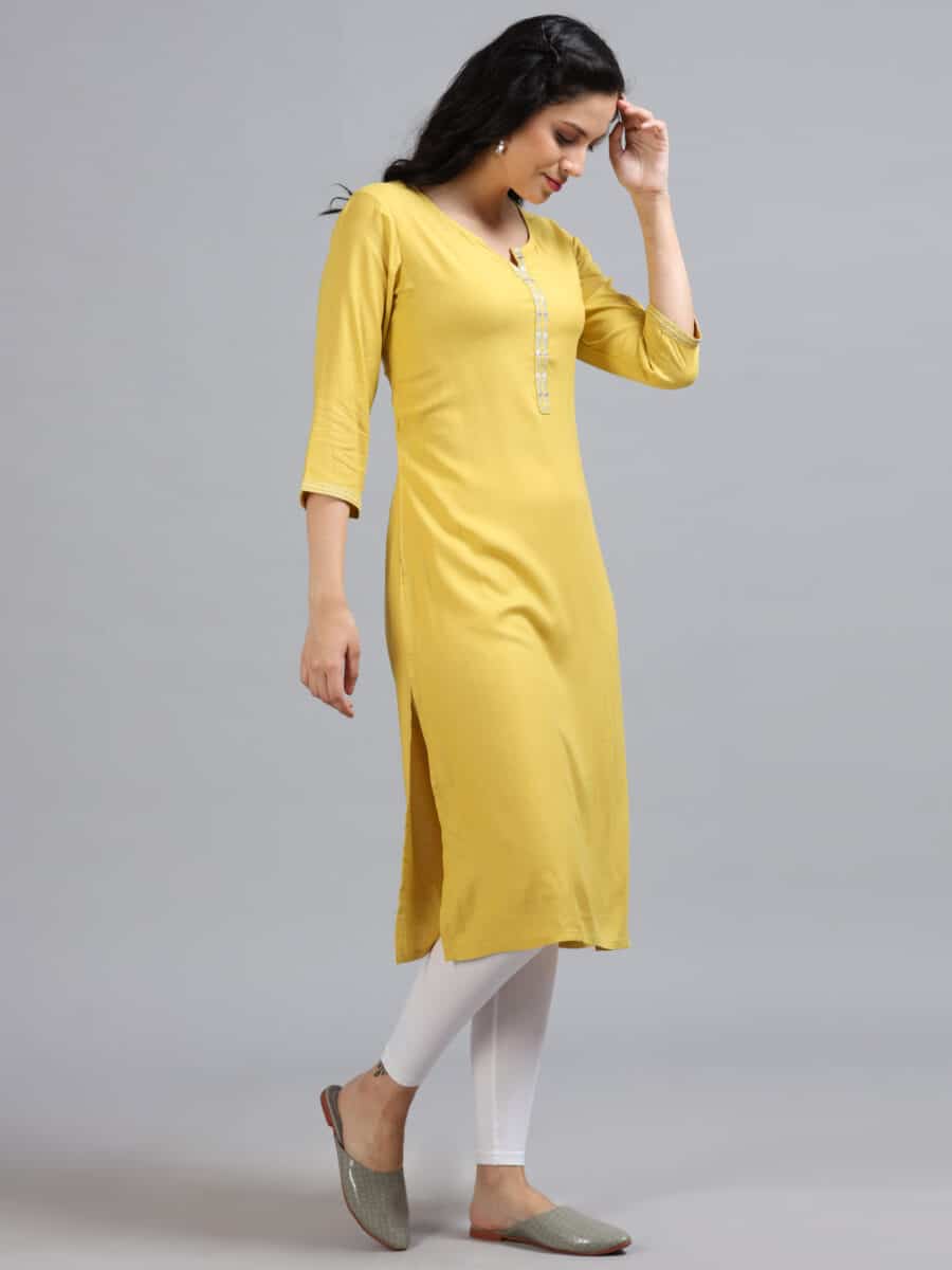 Marcia Yellow Embroidery Rayon Kurta - Image 4