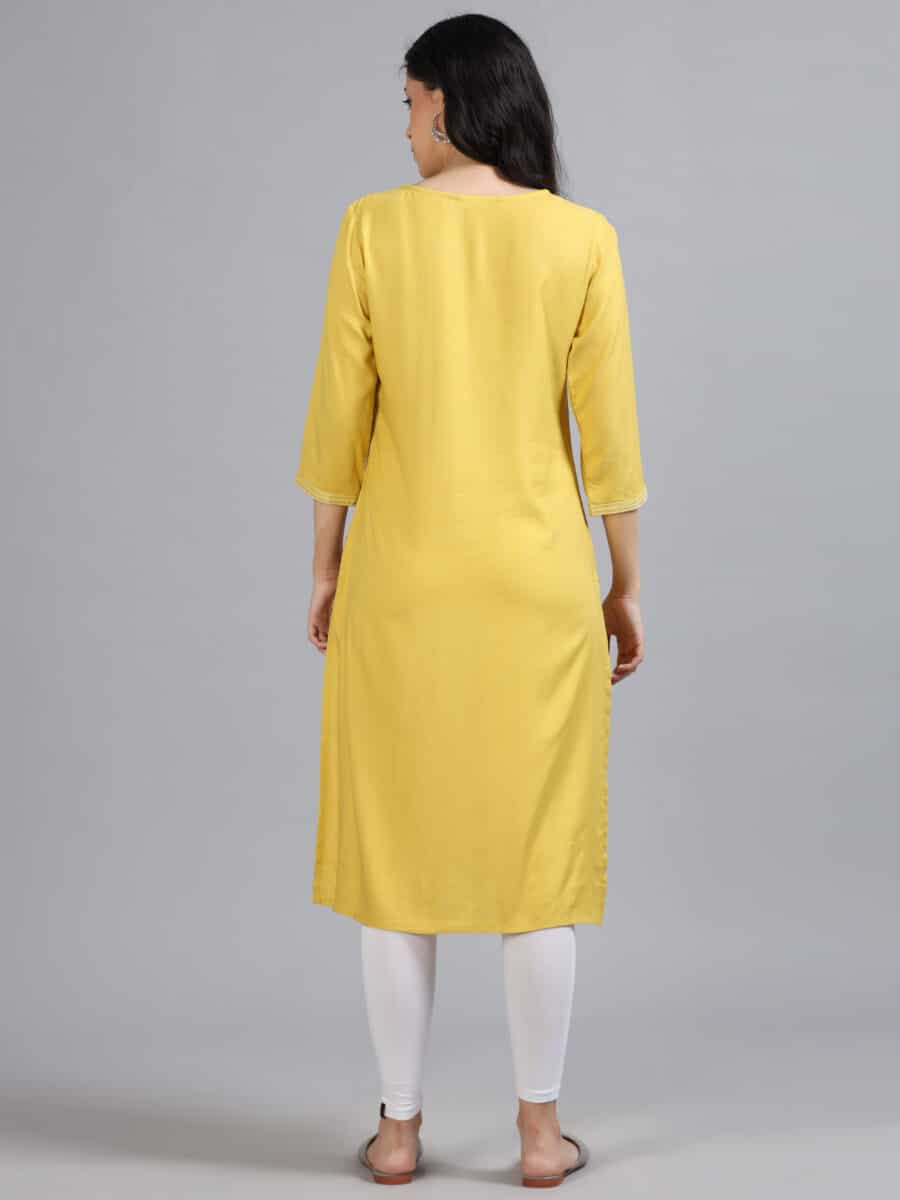 Marcia Yellow Embroidery Rayon Kurta - Image 5