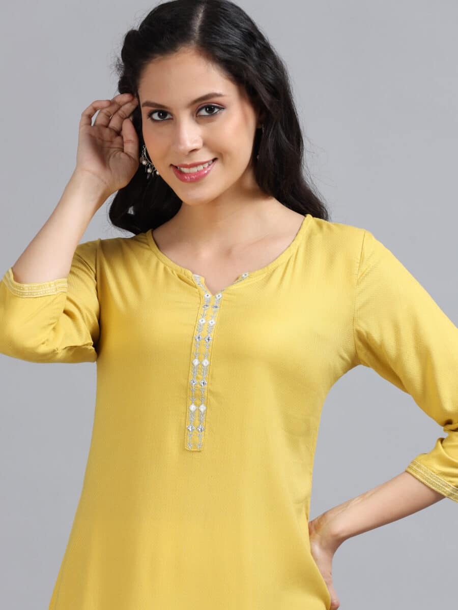Marcia Yellow Embroidery Rayon Kurta - Image 6