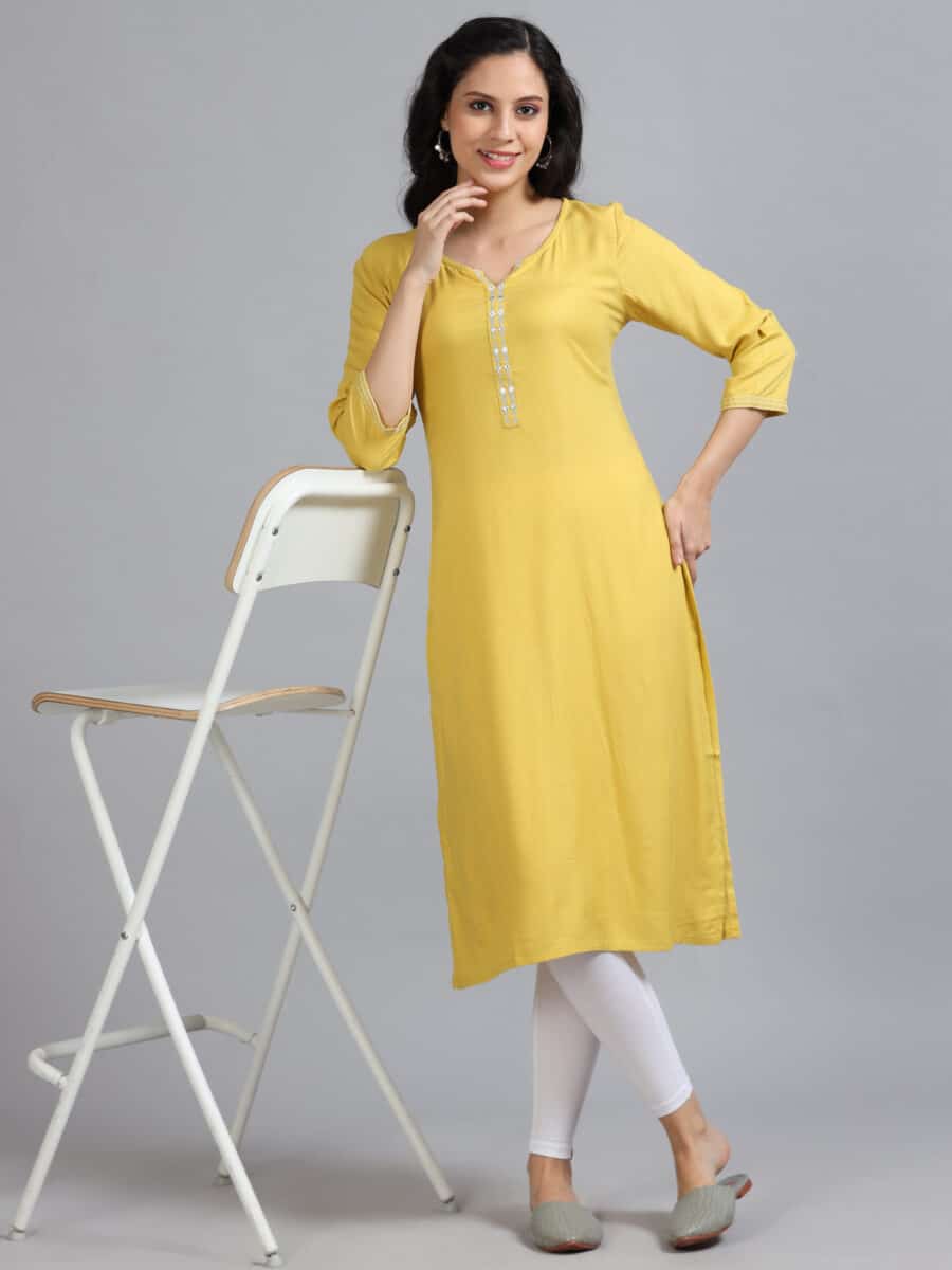 Marcia Yellow Embroidery Rayon Kurta